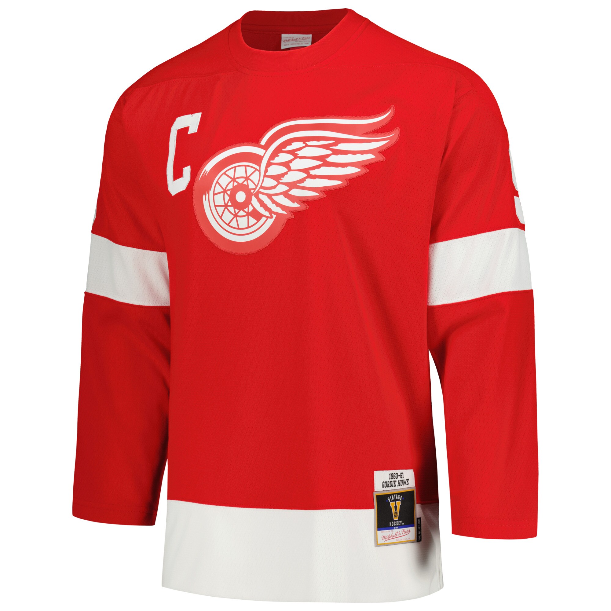 men8217s mitchell amp ness gordie howe red detroit red wings captain patch 196061 blue line player jersey – San Jose Sharks Jerseys and Headwear Collection
