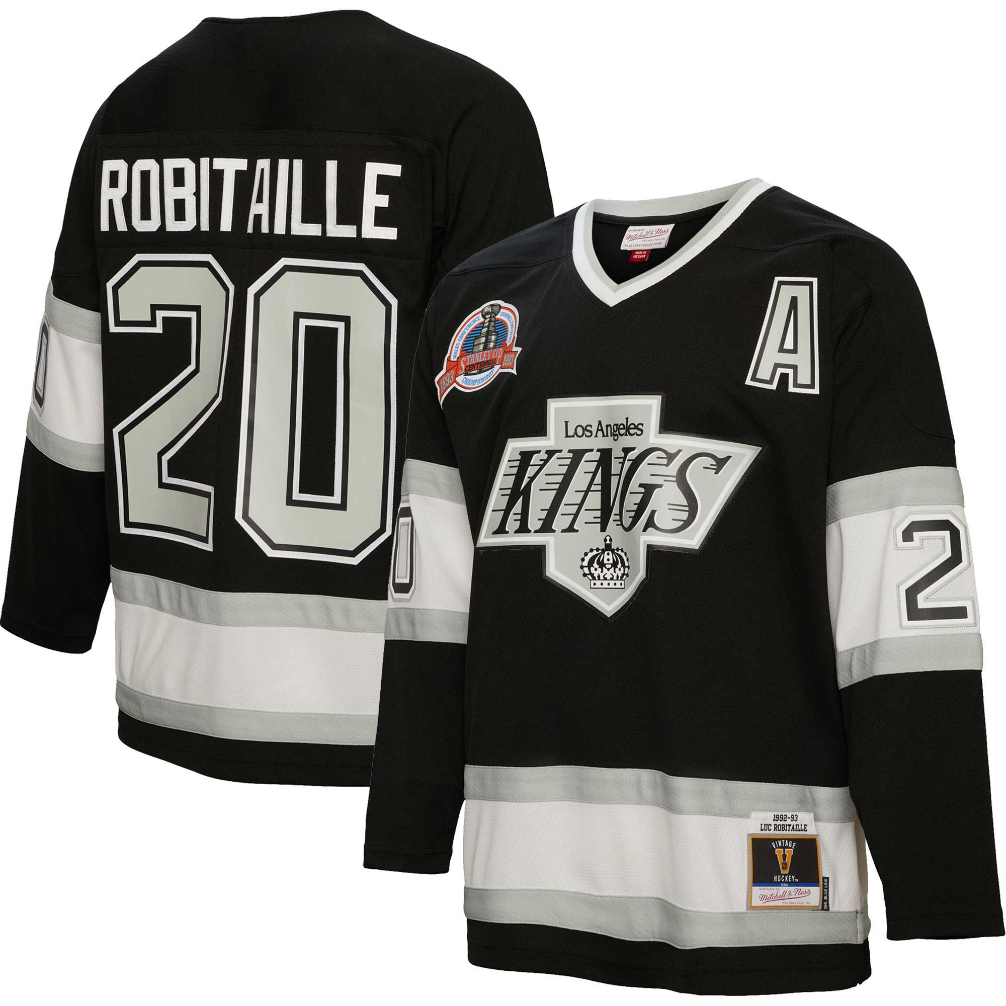 men8217s mitchell amp ness luc robitaille black los angeles kings alternate captain patch 199293 blue line player jersey – San Jose Sharks Jerseys and Headwear Collection