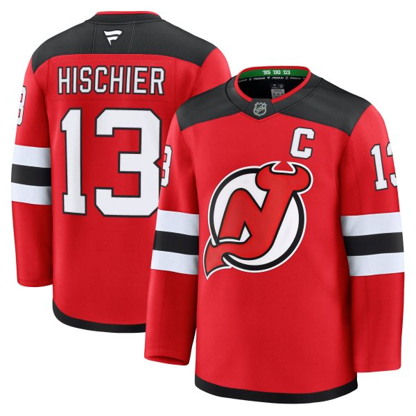 new jersey devils fanatics branded home premium jersey – red – nico hischier – mens – San Jose Sharks Jerseys and Headwear Collection