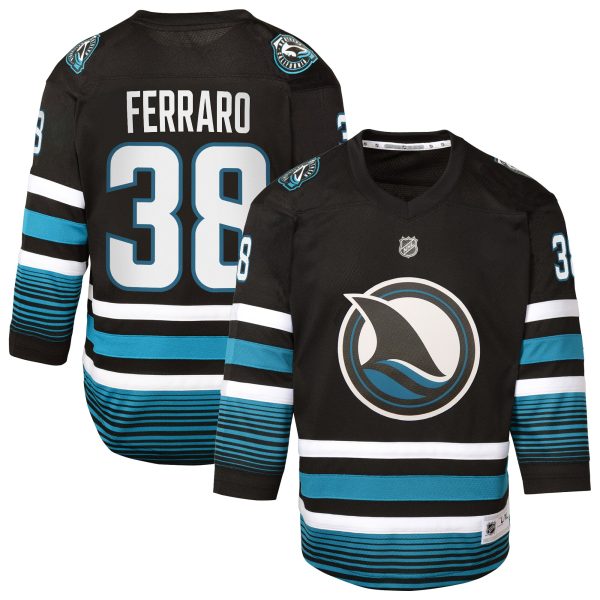 san jose sharks fanatics replica alternate breakaway jersey – black – mario ferraro – youth – San Jose Sharks Jerseys and Headwear Collection