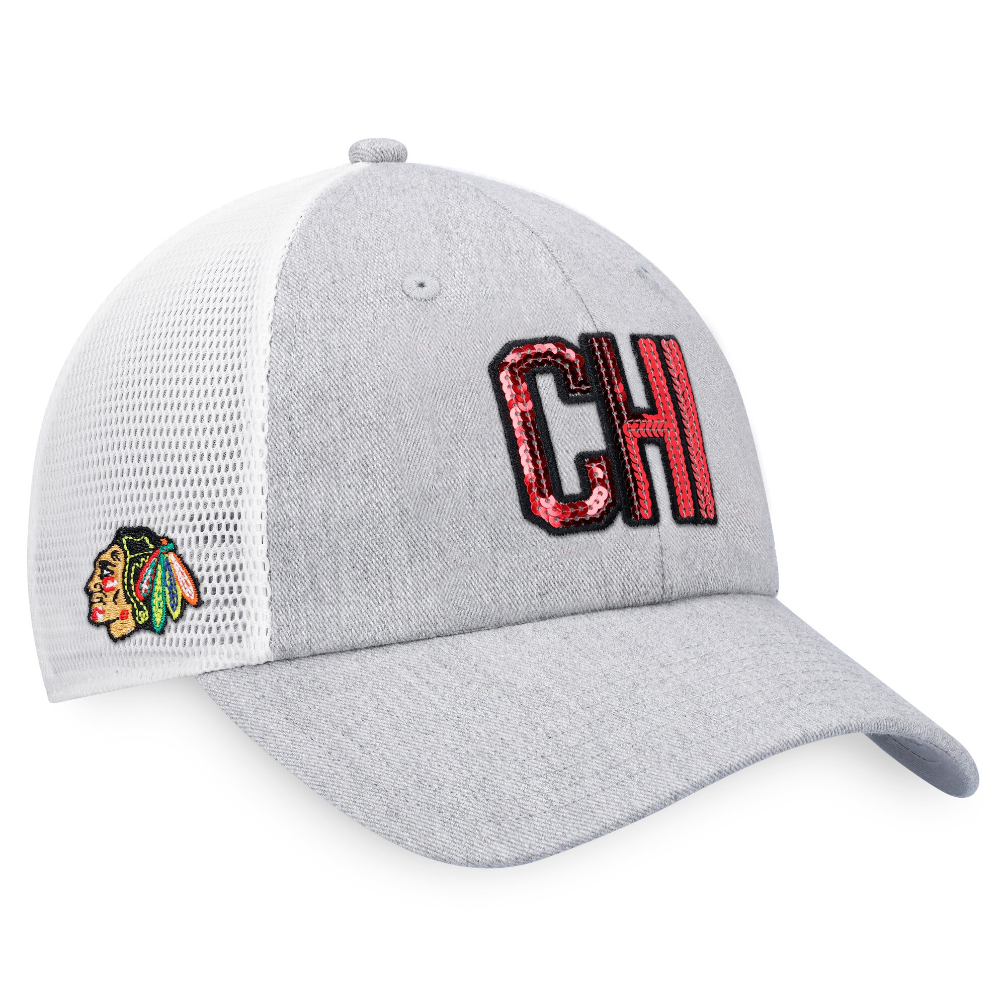 women8217s fanatics heather graywhite chicago blackhawks iconic glimmer trucker snapback hat – San Jose Sharks Jerseys and Headwear Collection