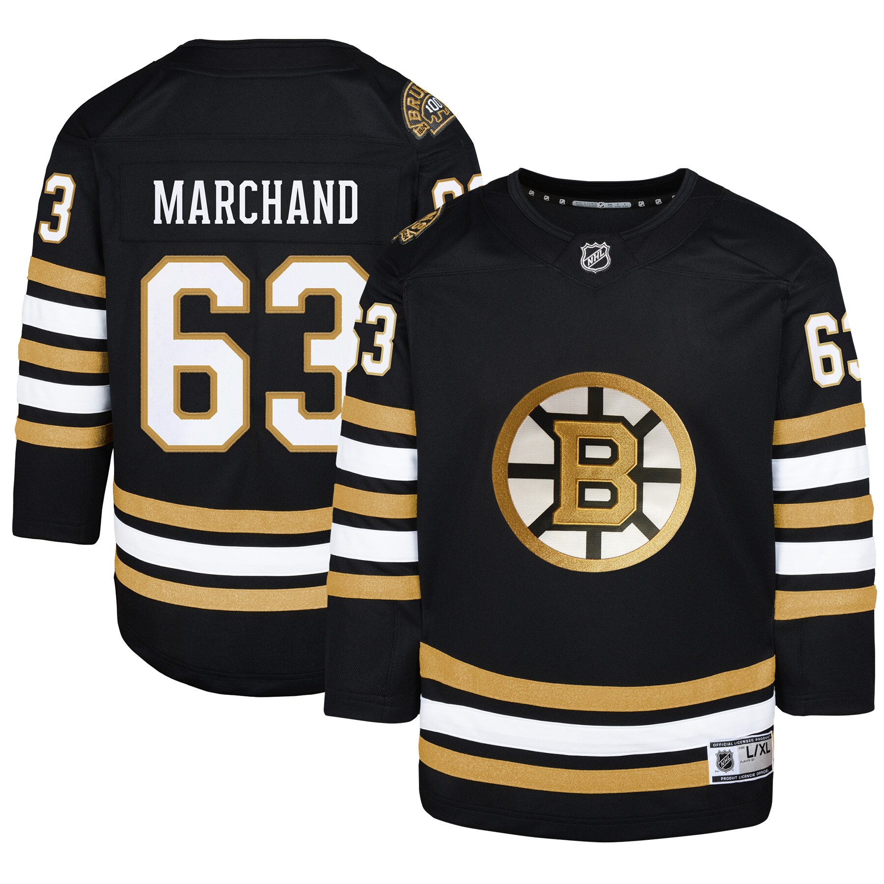 youth brad marchand black boston bruins 100th anniversary premier player jersey – San Jose Sharks Jerseys and Headwear Collection