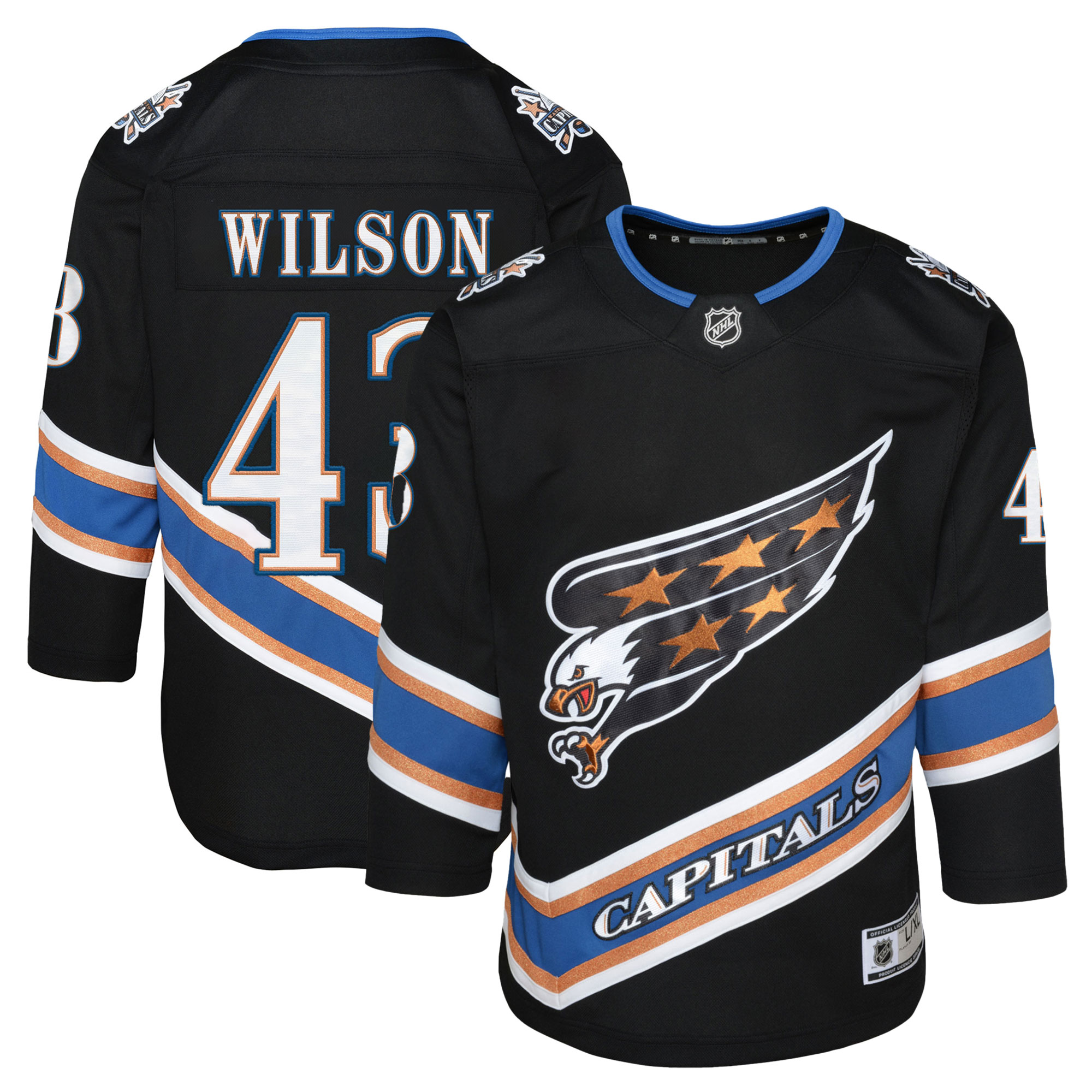 youth tom wilson black washington capitals alternate 50th anniversary premier player jersey – San Jose Sharks Jerseys and Headwear Collection